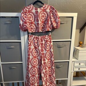 Red and White embroidered Women's set